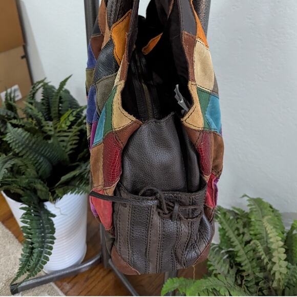 The Lucky Brand Vintage Boho Leather Patchwork Shoulder Tote Bag - Picture 3 of 13